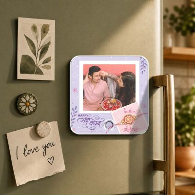 Personalized Sibling Story Rakhi Magnet  Musical Photo Fridge Magnet with Custom Voice Message Unique Raksha Bandhan Gift